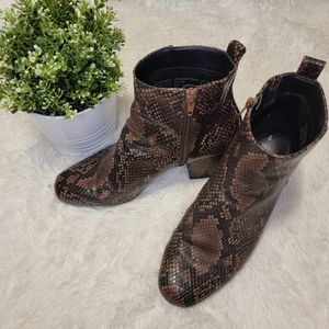 Brown Faux Snakeskin Booties | Size 9